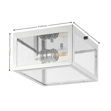 Eleanor 8" Farmhouse Industrial Square Iron/Glass Case LED Flush Mount - JONATHAN Y